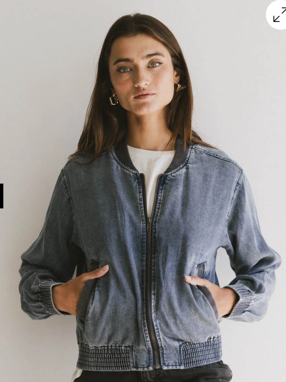 bohme Washed Blue Denim-Style Bomber Jacket